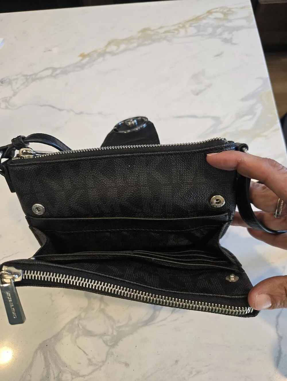 Michael Kors Black and Gunmetal Signature MK Crossbody Bag - Picture 2 of 7